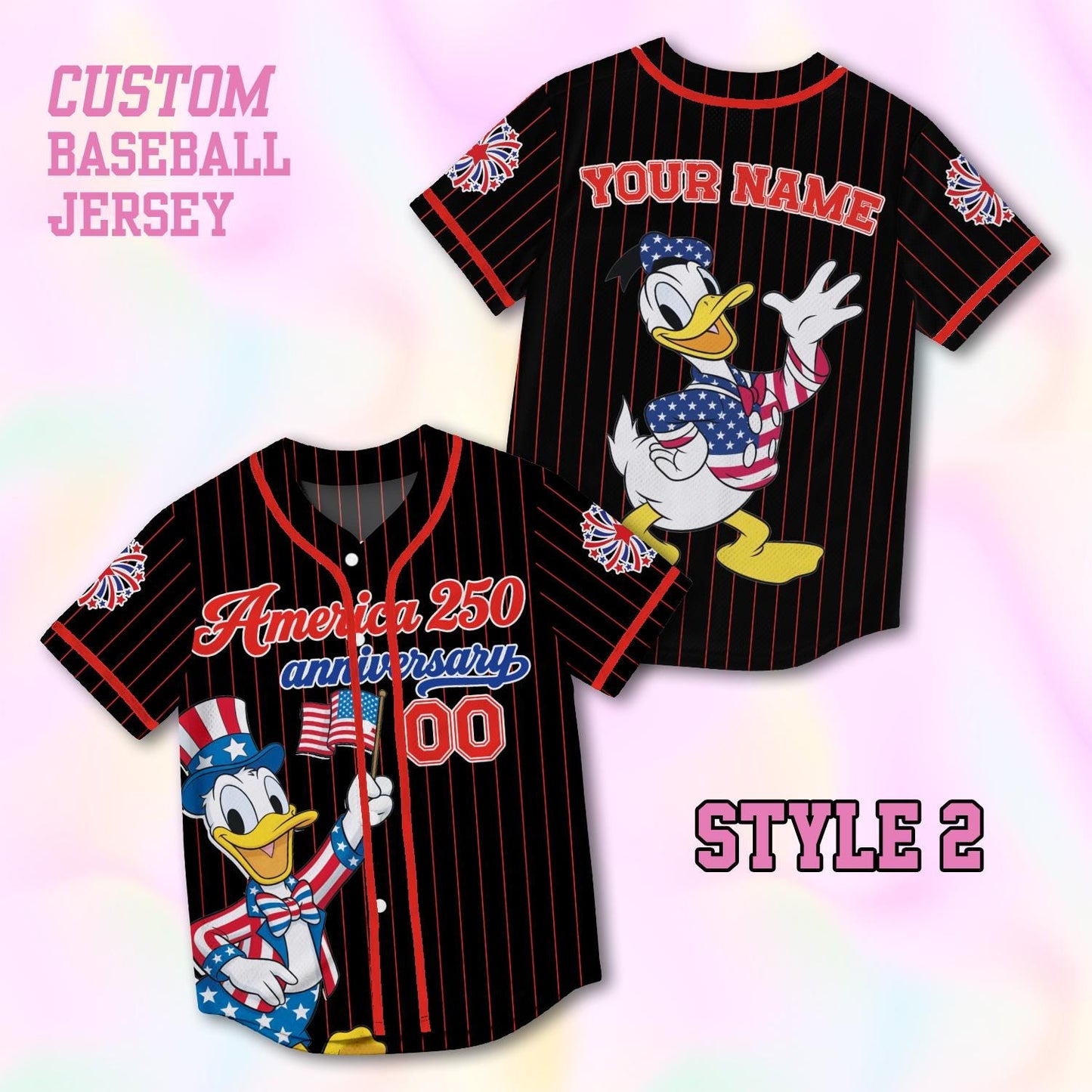 Custom Donald America 250th Anniversary Baseball Jersey, Personalized Disney 4th of July Shirt, Patriotic Duck Independence Day Gift Tee | EA22
