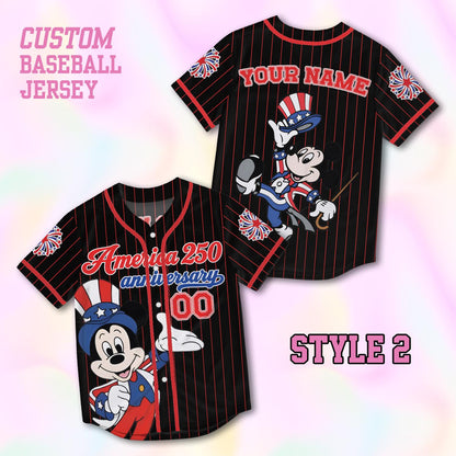 Custom Mickey America 250th Anniversary Baseball Jersey, Personalized Disney 4th of July Shirt, Patriotic Mouse Independence Day Gift Tee | BN57