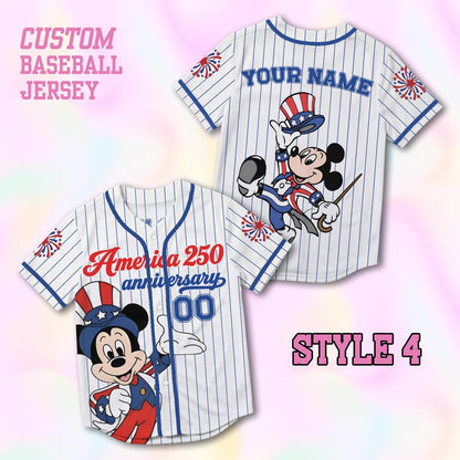 Custom Mickey America 250th Anniversary Baseball Jersey, Personalized Disney 4th of July Shirt, Patriotic Mouse Independence Day Gift Tee | BN57