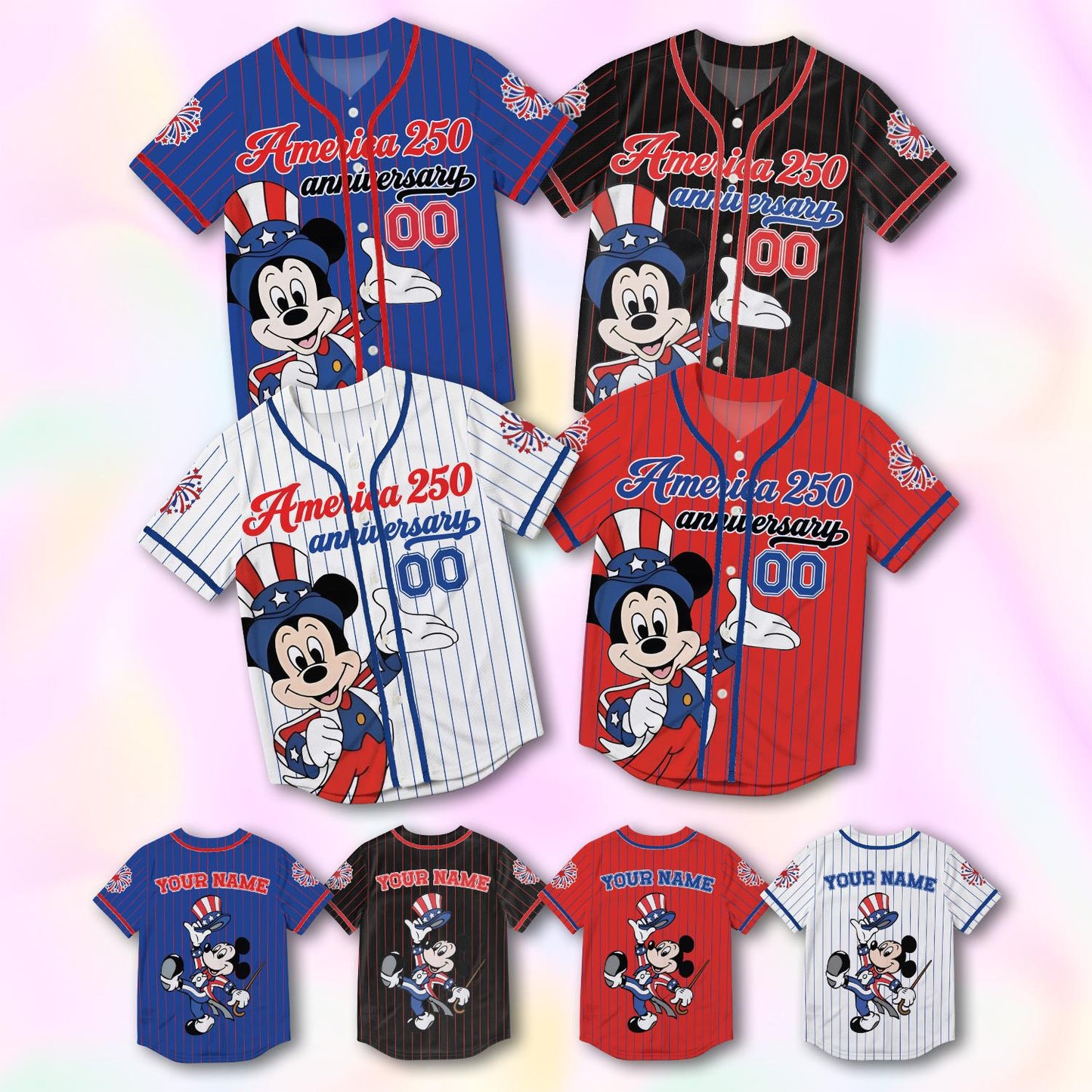 Custom Mickey America 250th Anniversary Baseball Jersey, Personalized Disney 4th of July Shirt, Patriotic Mouse Independence Day Gift Tee | BN57
