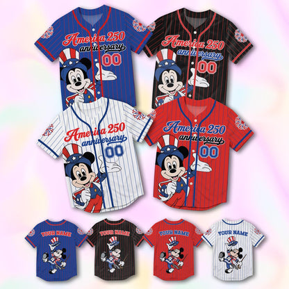 Custom Mickey America 250th Anniversary Baseball Jersey, Personalized Disney 4th of July Shirt, Patriotic Mouse Independence Day Gift Tee | BN57