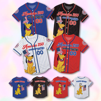 Custom Pluto America 250th Anniversary Baseball Jersey, Personalized Disney 4th of July Shirt, Patriotic Dog Independence Day Gift Tee | MP81