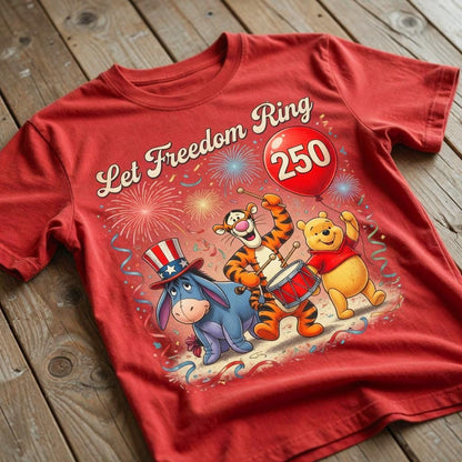 Comfort Colors Pooh Tigger Eeyore Shirt, Let Freedom Ring 250 Tee, Disney Patriotic Fourth Of July Gift Shirt | DB70
