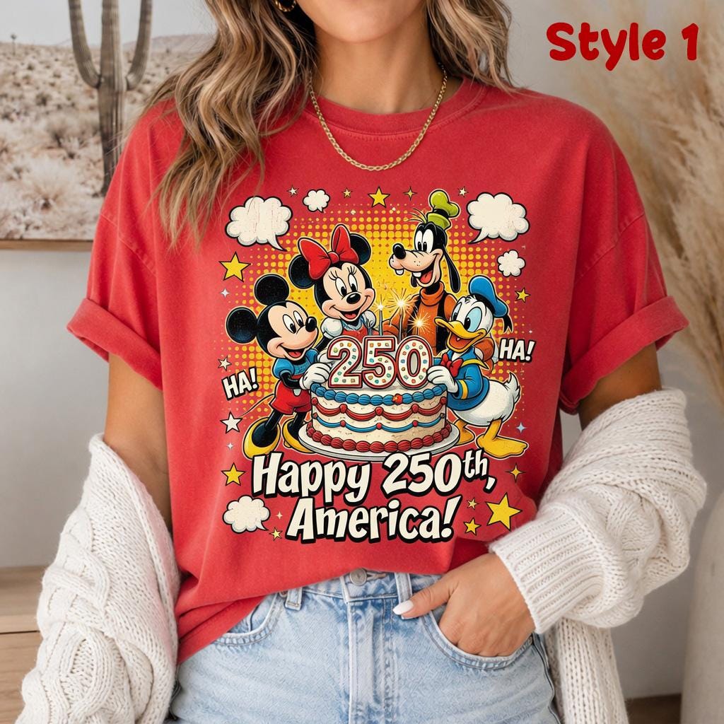 Comfort Colors 3 Style Mickey Minnie Donald Goofy Shirt, Happy 250th America Tee, Disney Patriotic Fourth Of July Gift | FO65