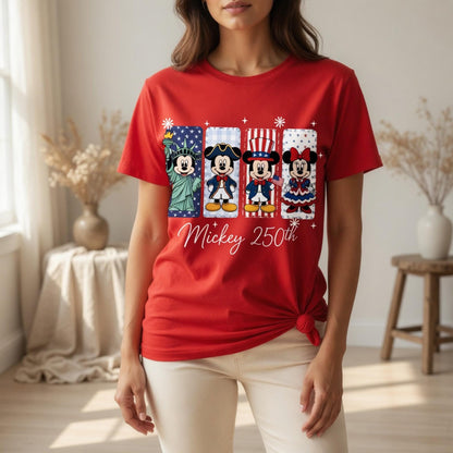Disney Mickey Minnie 250th Anniversary Shirt, Patriotic Front Back Print Tee, 4th Of July Unisex Youth Toddler Gift | ZD95