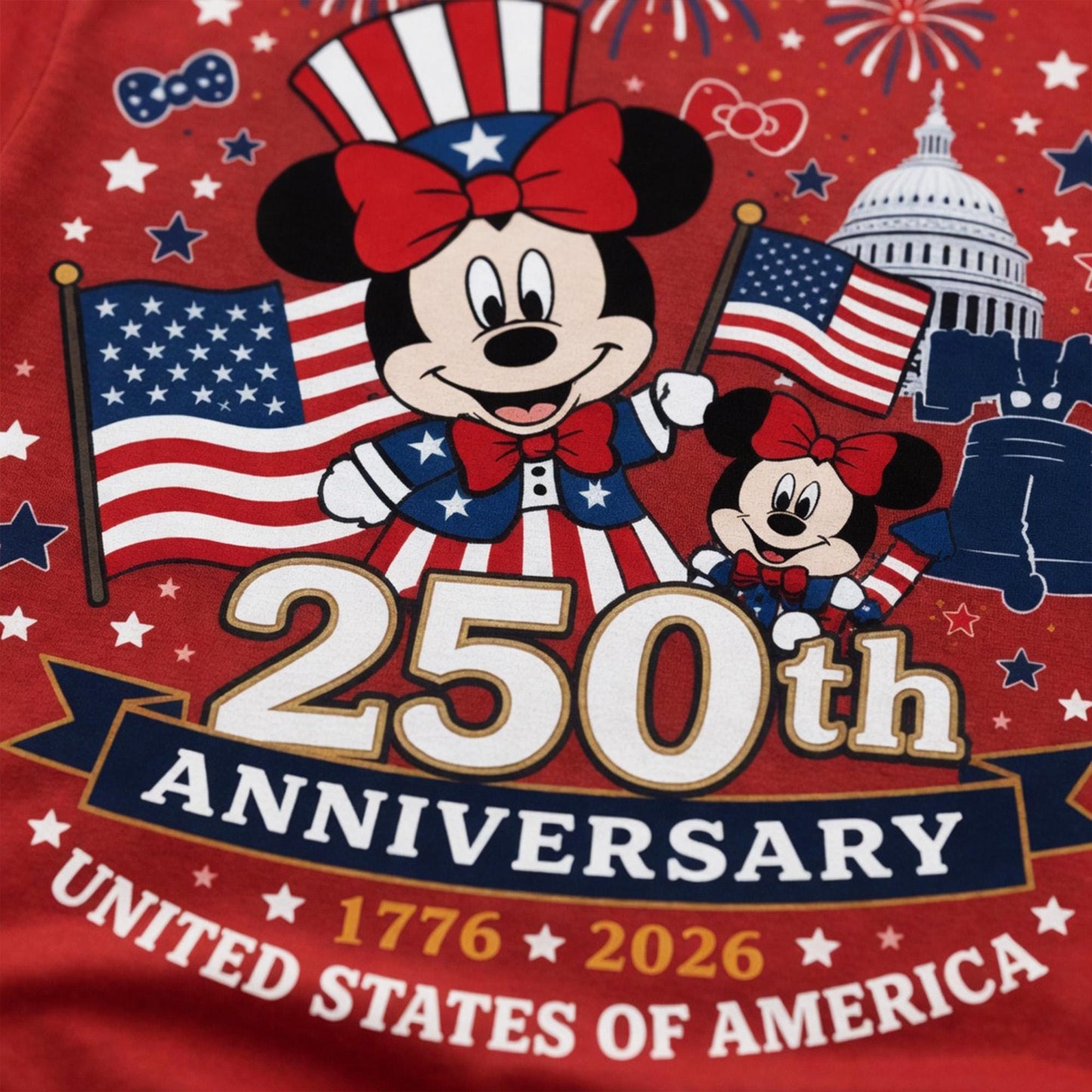 Disney Mickey Minnie 250th Anniversary Shirt, Patriotic Front Back Print Tee, 4th Of July Unisex Youth Toddler Gift | ZD95