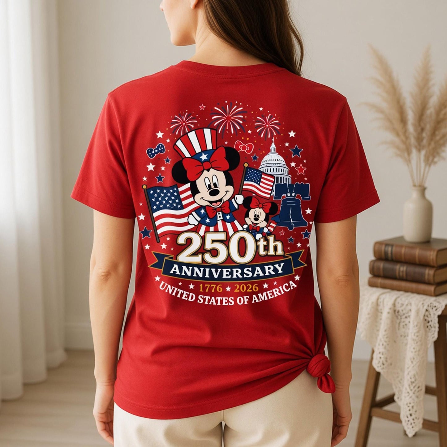Disney Mickey Minnie 250th Anniversary Shirt, Patriotic Front Back Print Tee, 4th Of July Unisex Youth Toddler Gift | ZD95