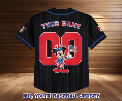 Custom Disney Mickey & Friends Baseball Jersey, 250th America Anniversary Shirt, Kid Youth Adult Patriotic Disney Game Day Jersey | EI72
