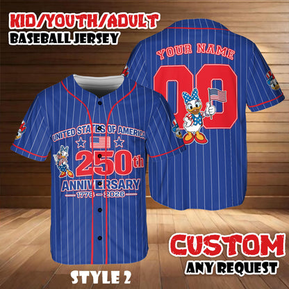 Custom Disney Mickey & Friends Daisy Baseball Jersey, USA 250th Anniversary Patriotic Jersey | BH80