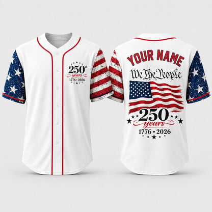 Custom USA 250th Anniversary Jersey, We The People Baseball Shirt, 1776-2026 Semiquincentennial Gift, Patriotic 4th of July Outfit | QC68