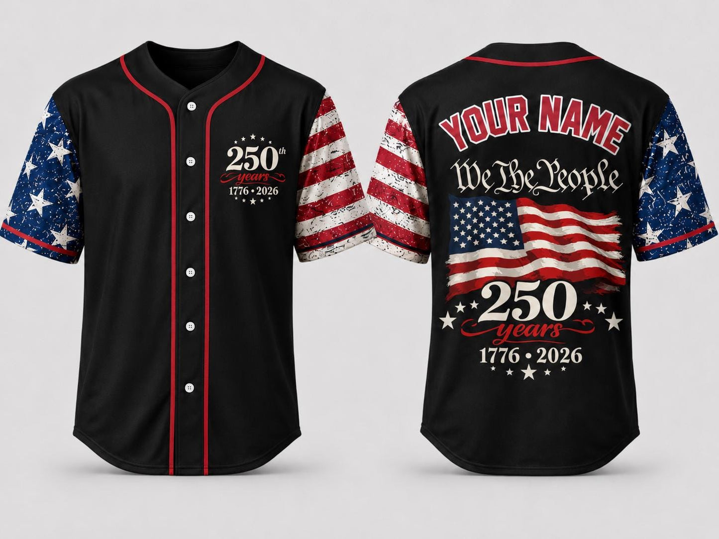 Custom USA 250th Anniversary Jersey, We The People Baseball Shirt, 1776-2026 Semiquincentennial Gift, Patriotic 4th of July Outfit | QC68