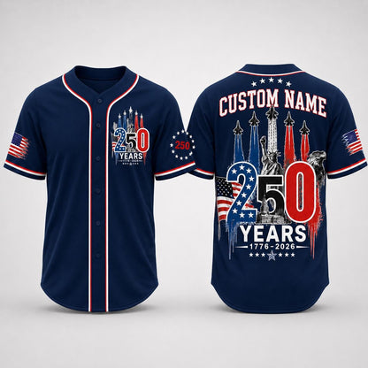 Custom USA 250th Anniversary Baseball Jersey, Personalized 1776-2026 America 250 Years Shirt, Patriotic 4th of July Jersey Gift | RD13
