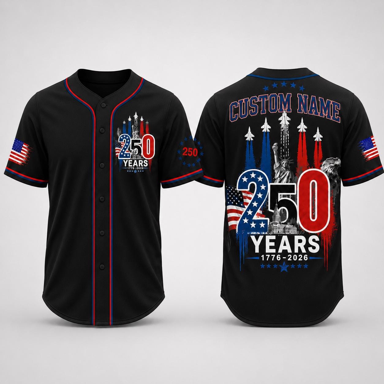 Custom USA 250th Anniversary Baseball Jersey, Personalized 1776-2026 America 250 Years Shirt, Patriotic 4th of July Jersey Gift | RD13