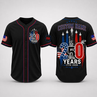 Custom USA 250th Anniversary Baseball Jersey, Personalized 1776-2026 America 250 Years Shirt, Patriotic 4th of July Jersey Gift | RD13
