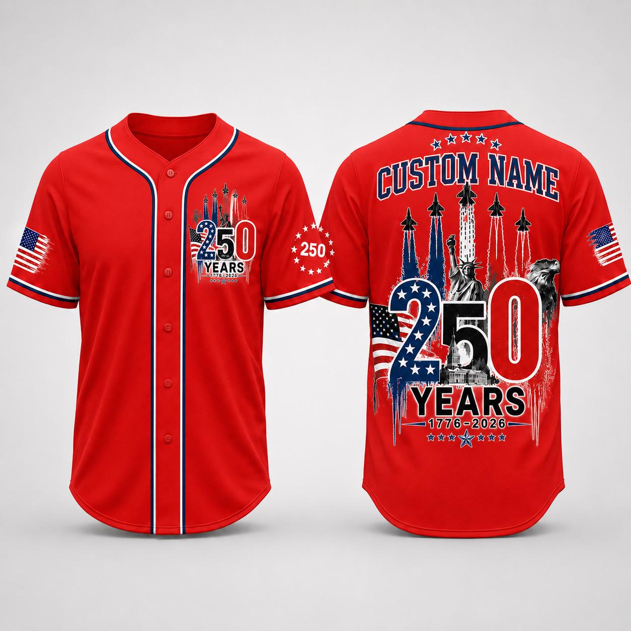 Custom USA 250th Anniversary Baseball Jersey, Personalized 1776-2026 America 250 Years Shirt, Patriotic 4th of July Jersey Gift | RD13