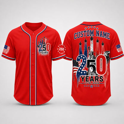 Custom USA 250th Anniversary Baseball Jersey, Personalized 1776-2026 America 250 Years Shirt, Patriotic 4th of July Jersey Gift | RD13