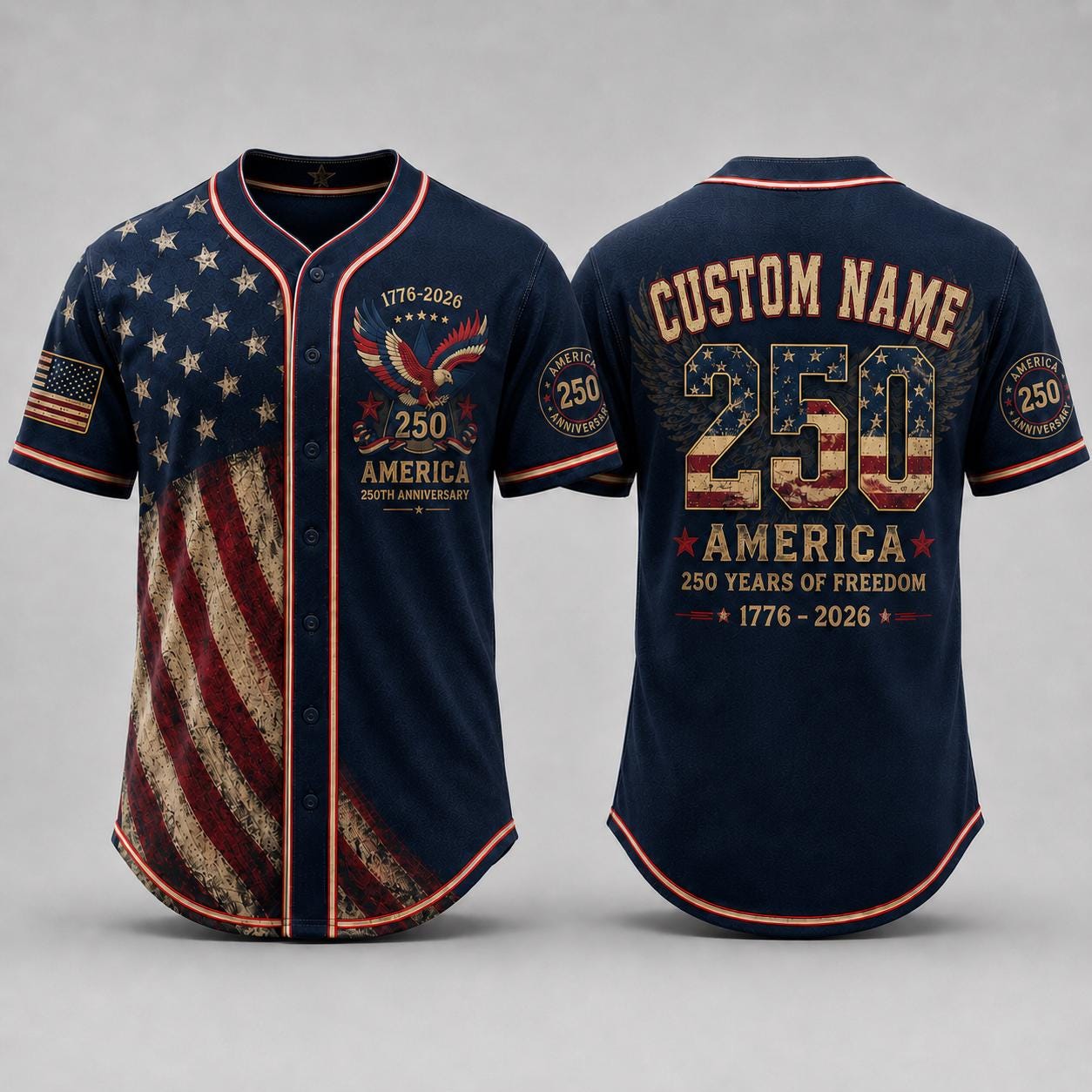 America 250th Anniversary Baseball Jersey, Custom Name USA Jersey, 1776 2026 Patriotic Shirt, 4th of July Gift, Freedom Jersey | KQ33