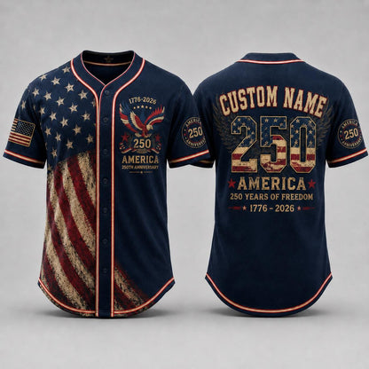 America 250th Anniversary Baseball Jersey, Custom Name USA Jersey, 1776 2026 Patriotic Shirt, 4th of July Gift, Freedom Jersey | KQ33
