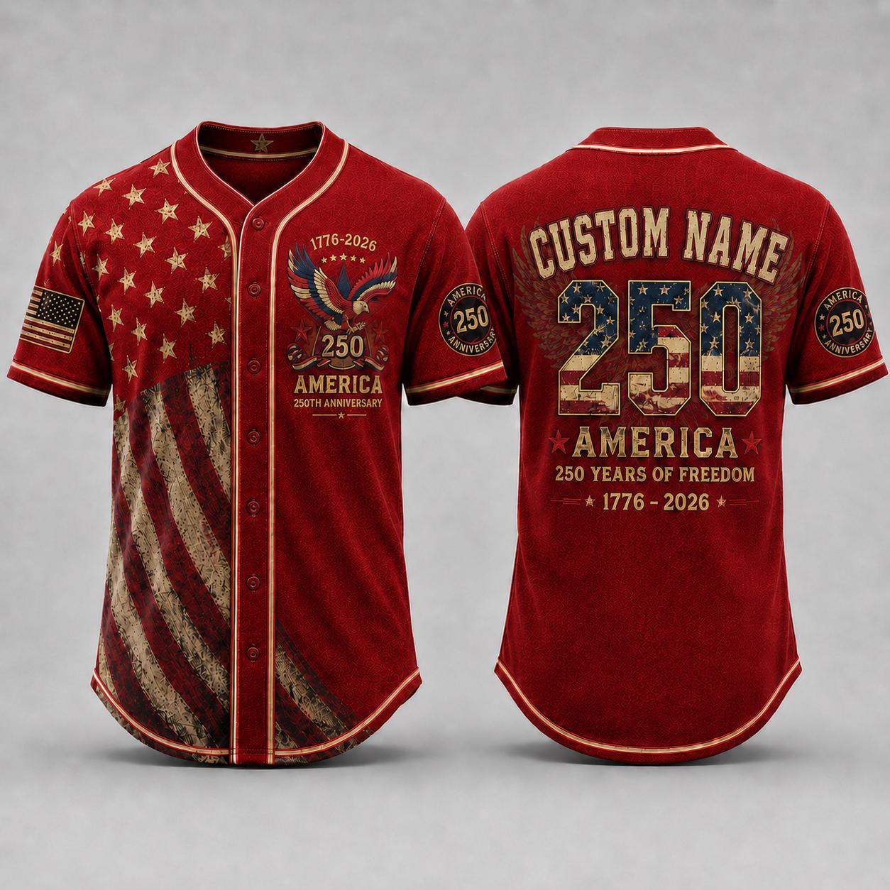 America 250th Anniversary Baseball Jersey, Custom Name USA Jersey, 1776 2026 Patriotic Shirt, 4th of July Gift, Freedom Jersey | KQ33