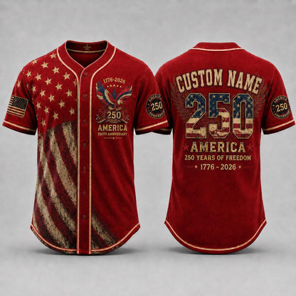 America 250th Anniversary Baseball Jersey, Custom Name USA Jersey, 1776 2026 Patriotic Shirt, 4th of July Gift, Freedom Jersey | KQ33