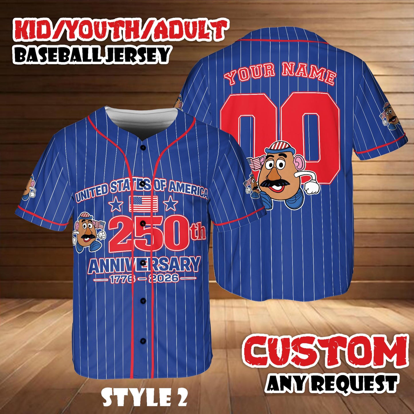 Custom Toy Story Mr Potato Head Baseball Jersey, 250th Anniversary USA Shirt | DG18