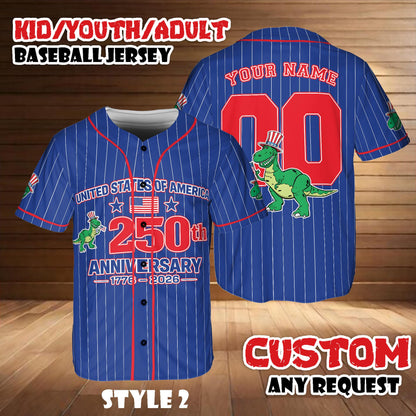 Custom Toy Story Rex Baseball Jersey, USA 250th Anniversary Shirt, Game Day Outfit | AA79