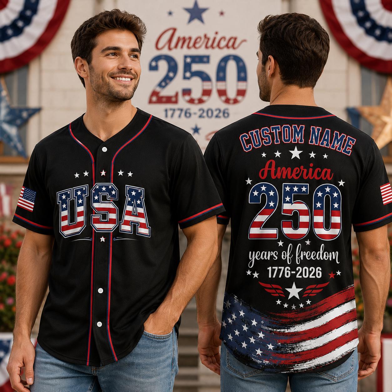 Custom Name America 250th Anniversary Jersey | 1776 2026 United States Semiquincentennial Shirt | Patriotic USA Fourth of July Jersey | UM78