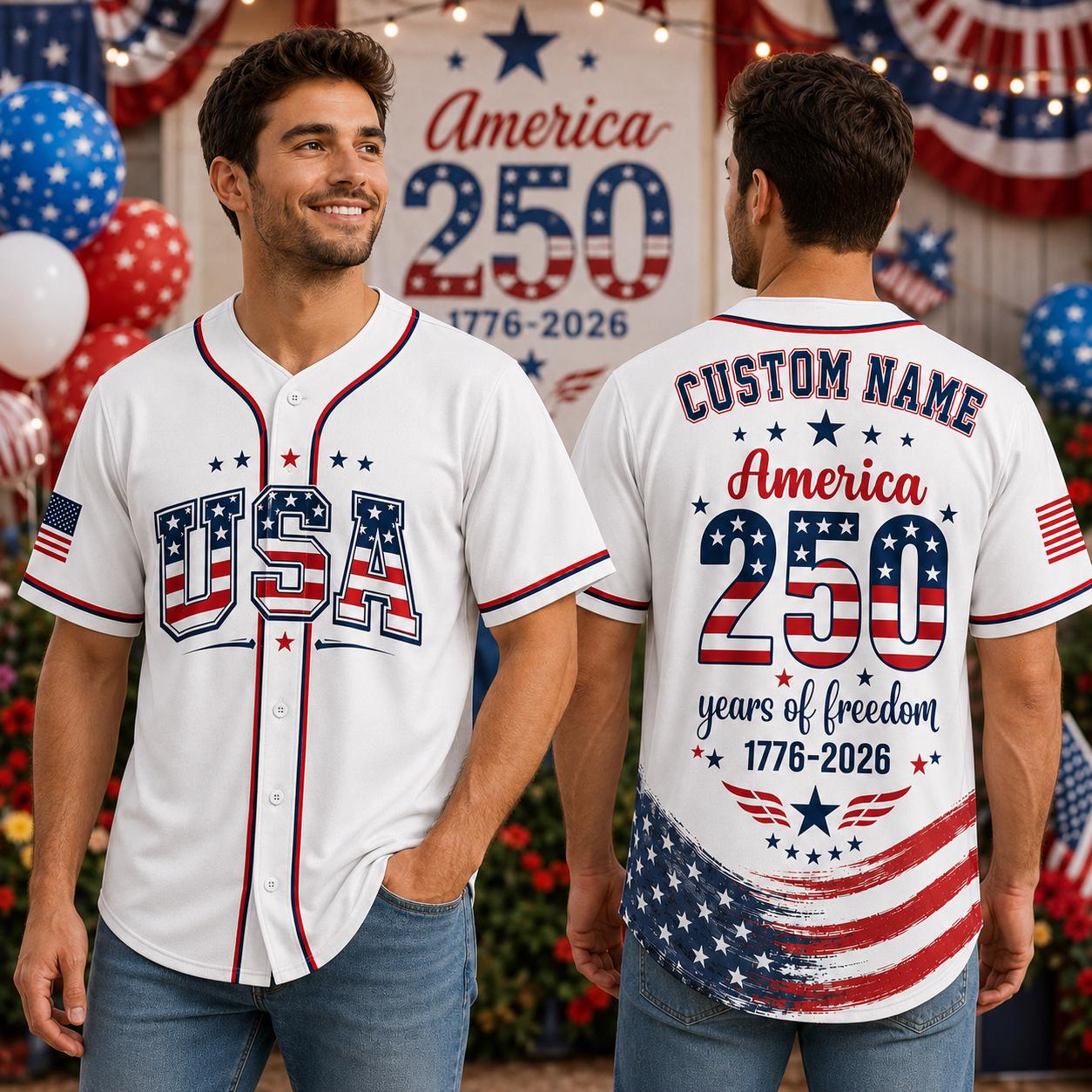 Custom Name America 250th Anniversary Jersey | 1776 2026 United States Semiquincentennial Shirt | Patriotic USA Fourth of July Jersey | UM78