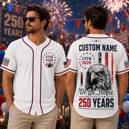 Custom 250th Anniversary Baseball Jersey, Semiquincentennial Shirt, Patriotic Eagle 1776 2026 Men Jersey, 4th of July United States Tee | LM65