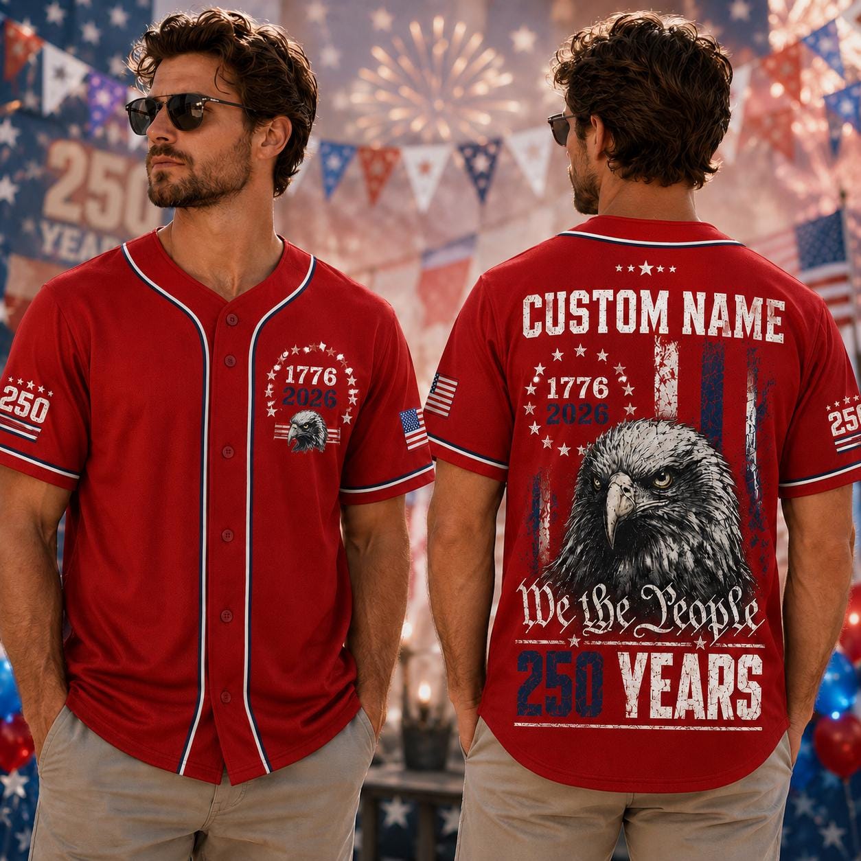 Custom 250th Anniversary Baseball Jersey, Semiquincentennial Shirt, Patriotic Eagle 1776 2026 Men Jersey, 4th of July United States Tee | LM65
