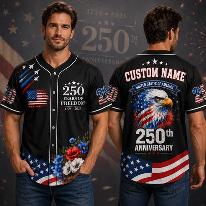 Custom 250th Anniversary Baseball Jersey, 1776 2026 America Shirt, Patriotic Eagle American Flag Shirt, Personalized US Semiquincentennial | PP83