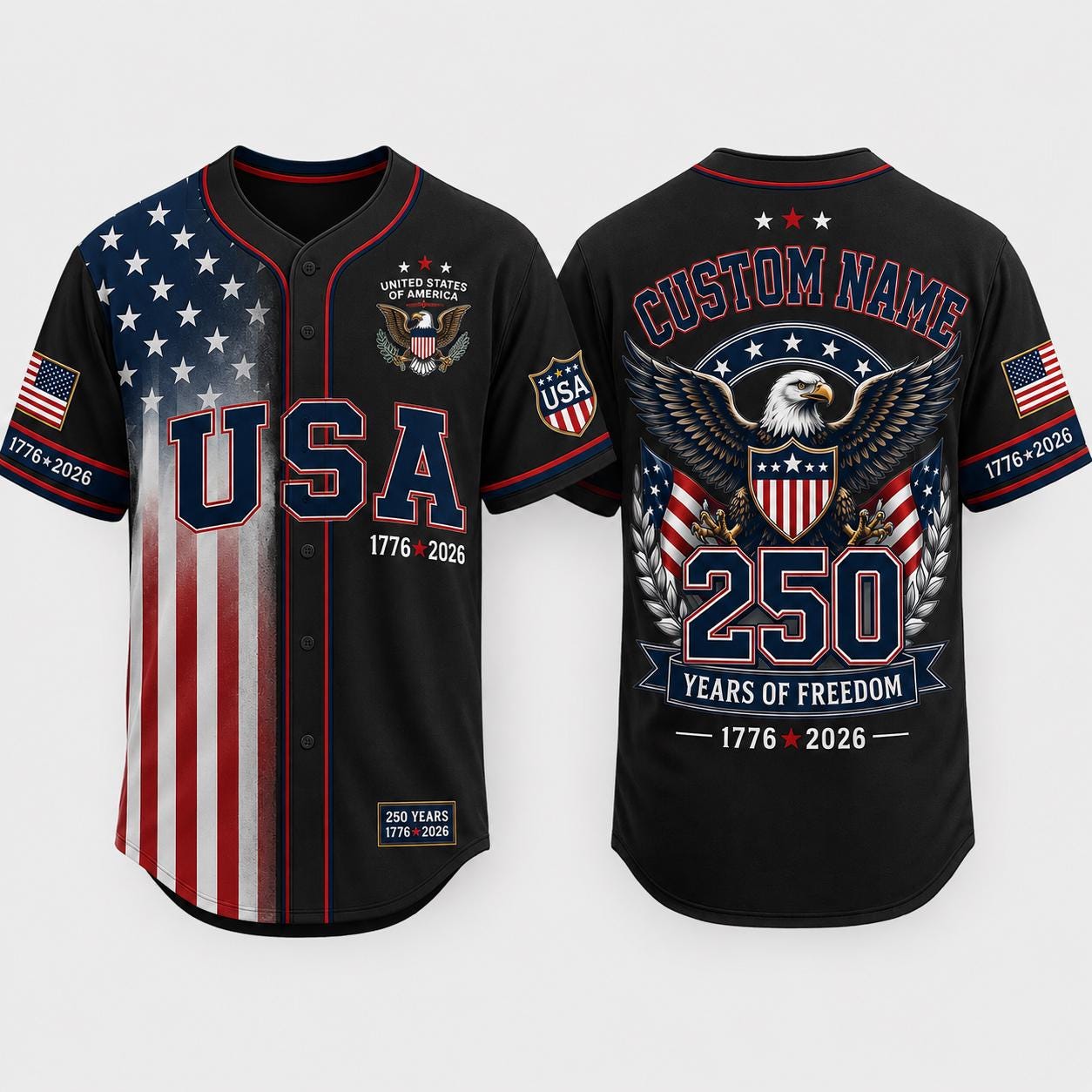 America 250th Anniversary Baseball Jersey, Custom Name USA Jersey, 1776 2026 Eagles Shirt, 4th of July Gift, Freedom Jersey | BW72