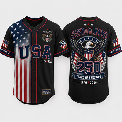 America 250th Anniversary Baseball Jersey, Custom Name USA Jersey, 1776 2026 Eagles Shirt, 4th of July Gift, Freedom Jersey | BW72