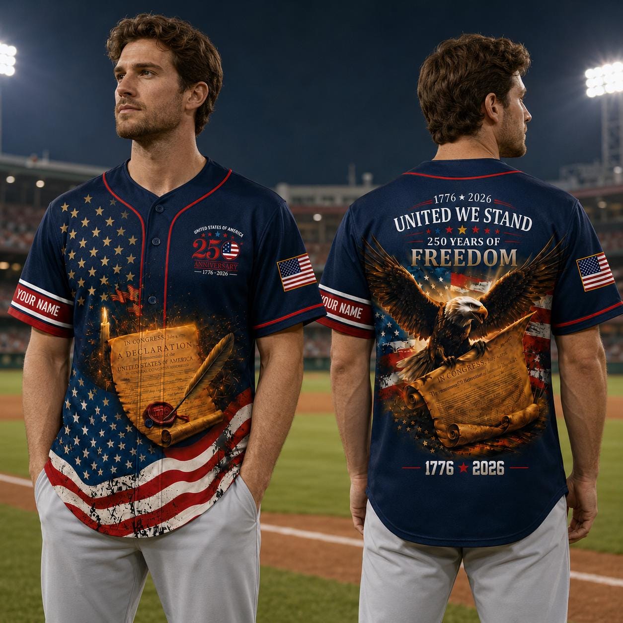 USA 250th Anniversary Baseball Jersey, Personalized Patriotic 1776 2026 Shirt, 4th of July Freedom Jersey Gift for Men Women Kid | BW86