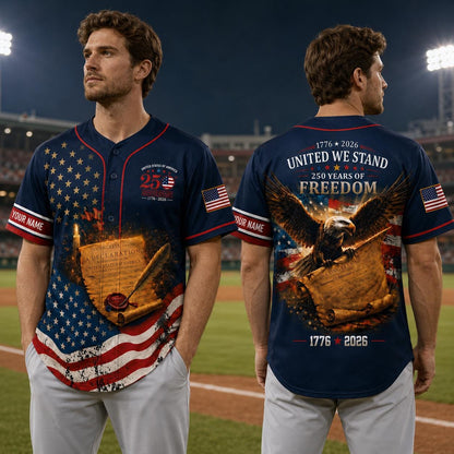 USA 250th Anniversary Baseball Jersey, Personalized Patriotic 1776 2026 Shirt, 4th of July Freedom Jersey Gift for Men Women Kid | BW86