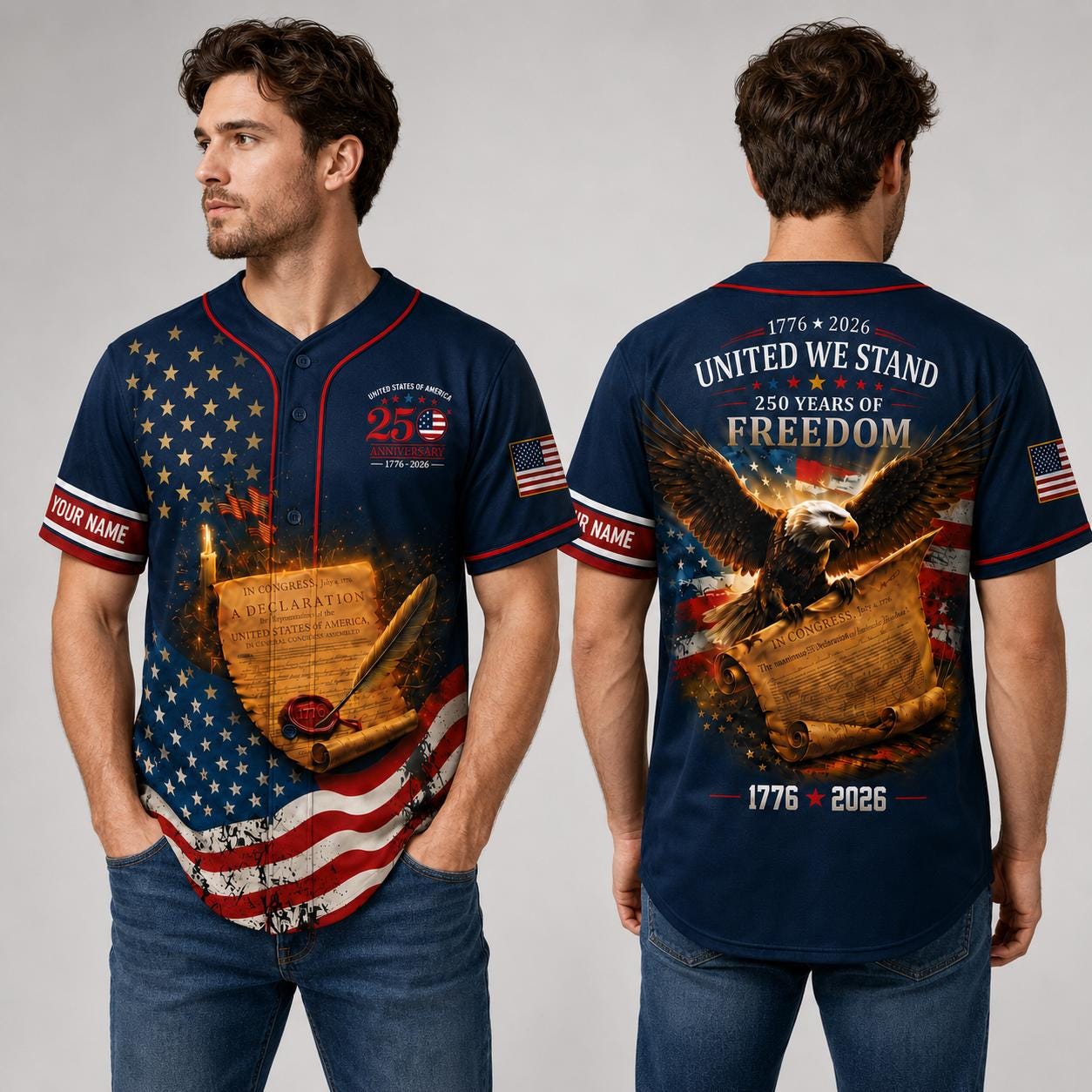 USA 250th Anniversary Baseball Jersey, Personalized Patriotic 1776 2026 Shirt, 4th of July Freedom Jersey Gift for Men Women Kid | BW86
