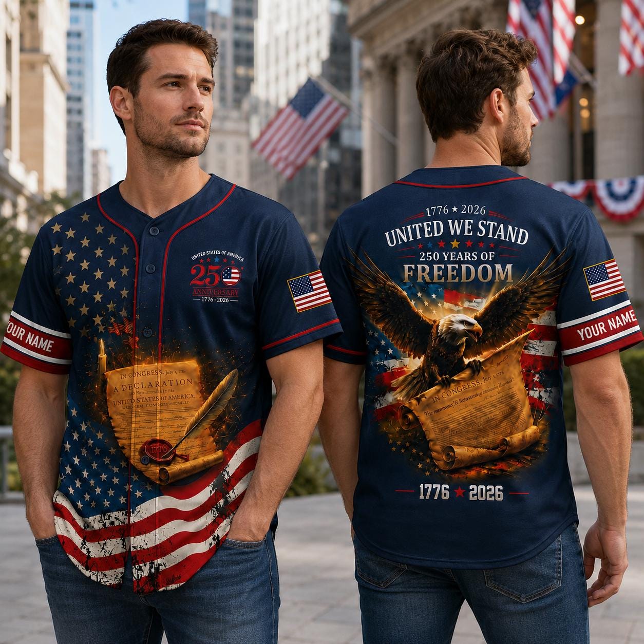 USA 250th Anniversary Baseball Jersey, Personalized Patriotic 1776 2026 Shirt, 4th of July Freedom Jersey Gift for Men Women Kid | BW86