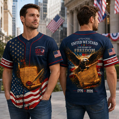 USA 250th Anniversary Baseball Jersey, Personalized Patriotic 1776 2026 Shirt, 4th of July Freedom Jersey Gift for Men Women Kid | BW86