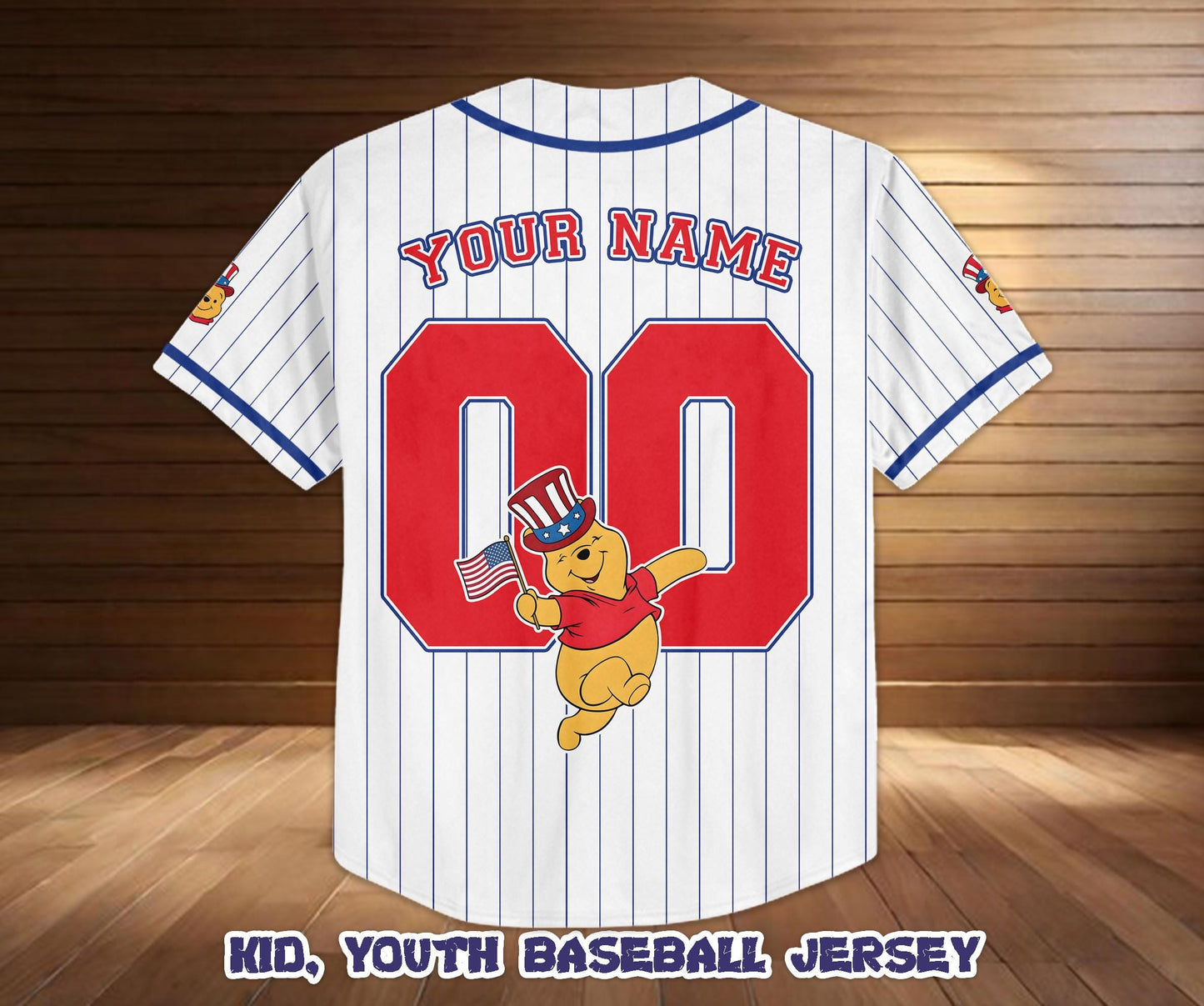 Custom Disney Winnie The Pooh America 250th Anniversary Baseball Jersey, Personalized Patriotic Shirt | WI84