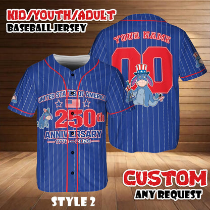 Custom Disney Piglet America 250th Anniversary Baseball Jersey, Winnie The Pooh Patriotic Jersey Shirt | OL65