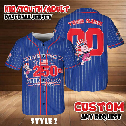 Custom Disney Piglet America 250th Anniversary Baseball Jersey, Winnie The Pooh Patriotic Jersey Shirt | PS27