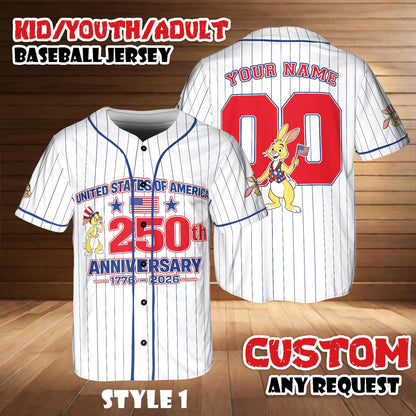 Custom Disney Rabbit America 250th Anniversary Baseball Jersey, Winnie The Pooh Patriotic Shirt, USA 2026 Baseball Team Gift For Fans | HQ59