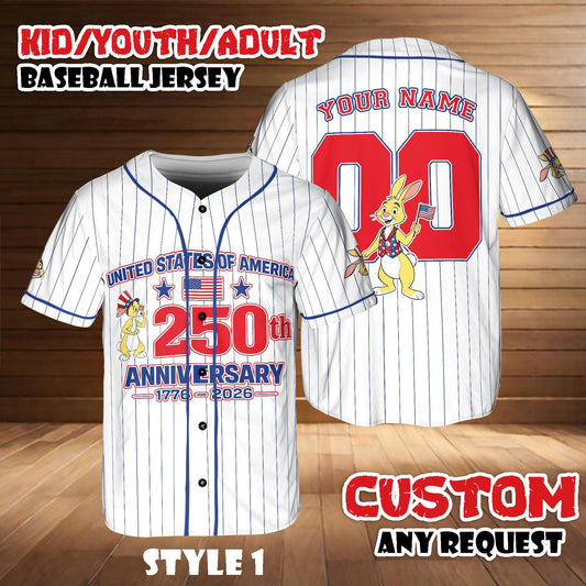 Custom Disney Rabbit America 250th Anniversary Baseball Jersey, Winnie The Pooh Patriotic Shirt, USA 2026 Baseball Team Gift For Fans | HQ59