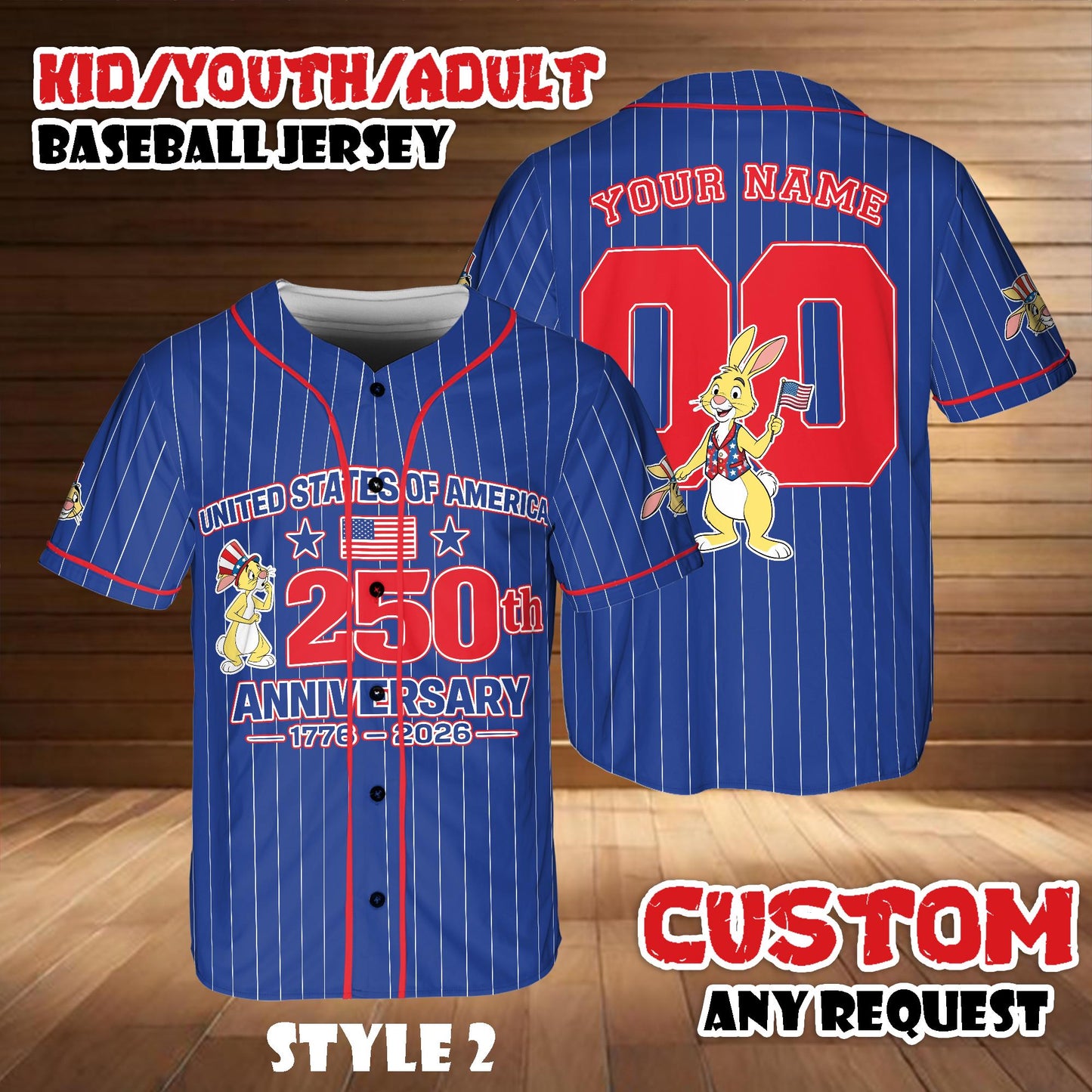 Custom Disney Rabbit America 250th Anniversary Baseball Jersey, Winnie The Pooh Patriotic Shirt, USA 2026 Baseball Team Gift For Fans | HQ59
