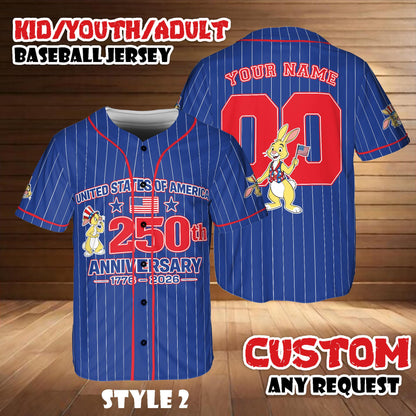 Custom Disney Rabbit America 250th Anniversary Baseball Jersey, Winnie The Pooh Patriotic Shirt, USA 2026 Baseball Team Gift For Fans | HQ59
