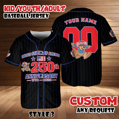 Custom Disney Roo America 250th Anniversary Baseball Jersey, Winnie The Pooh Patriotic Shirt, USA 2026 Disney Team Outfit Gift For Fans | NX62