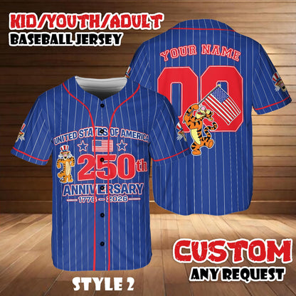 Custom Disney Tigger America 250th Anniversary Baseball Jersey, Winnie The Pooh Patriotic Shirt | FV25