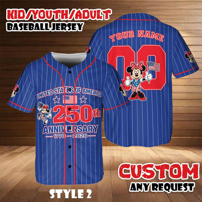 Custom Mickey America 250th Anniversary Baseball Jersey, Patriotic USA Flag Shirt | OG40