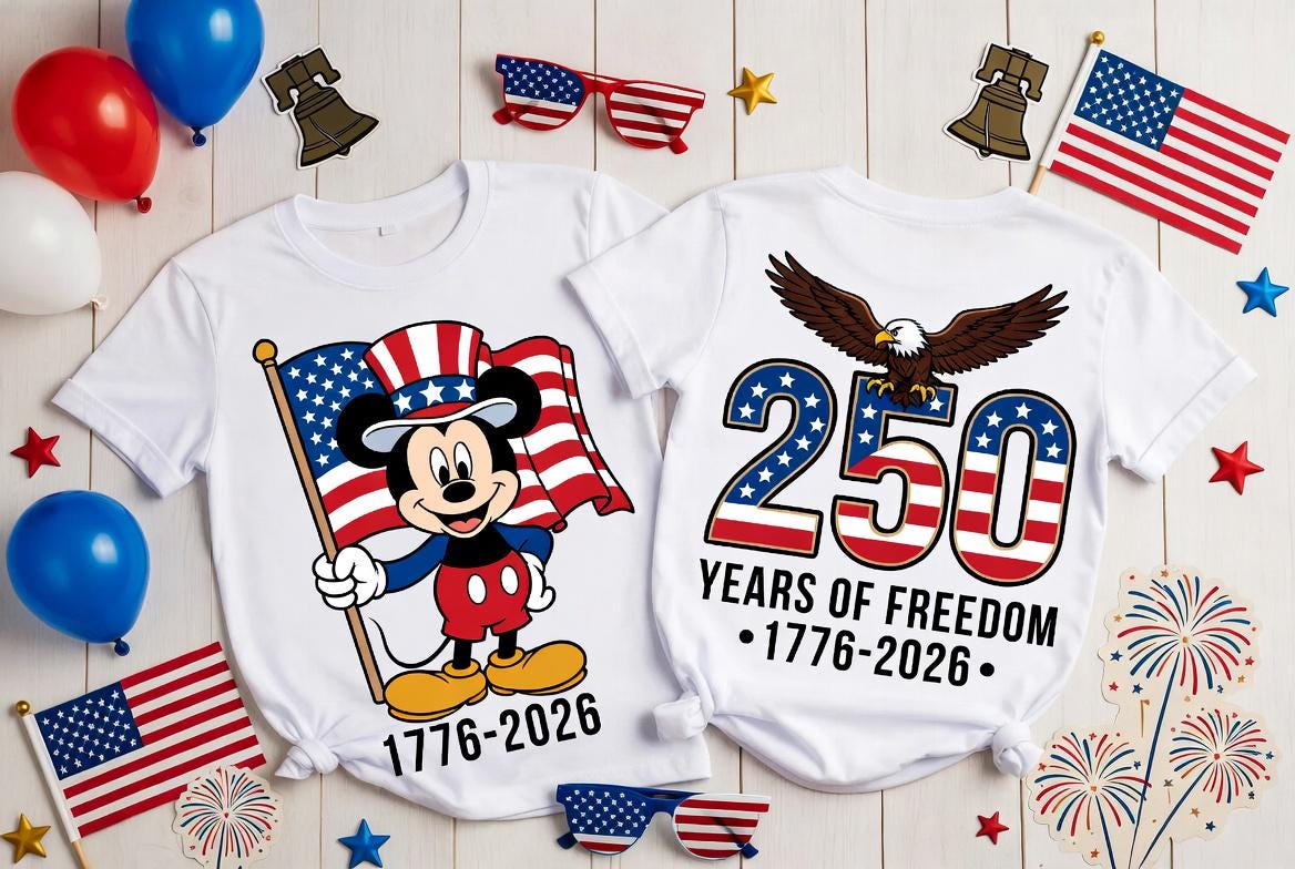 Comfort Colors Disney Mickey 250th Shirt, Two Sided America Freedom Tee, 1776 2026 Patriotic T Shirt Family Gift | ZK33