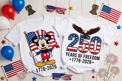 Comfort Colors Disney Mickey 250th Shirt, Two Sided America Freedom Tee, 1776 2026 Patriotic T Shirt Family Gift | ZK33